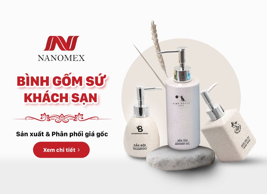 Banner bình đựng dầu gội sữa tắm khách sạn gốm sứ Bát Tràng